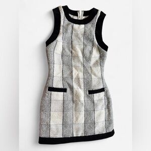 Revolve Maude Club Tweed Black/White Shift Fitting Dress Zipper Back Size XS
